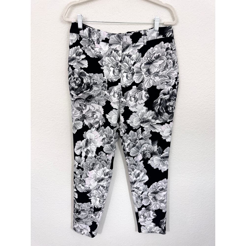 Chico's Black Label Womens Pants Size 8 Floral Business Casual Classic Black